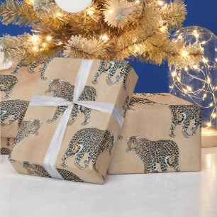 Papel De Presente Padrão Animal Leopardo de Ouro Simples