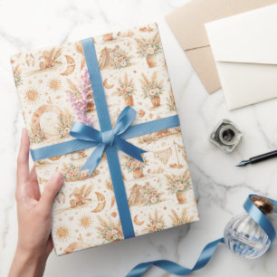 Papel De Presente Padrão Aquarela de Casamento no Deserto Boho