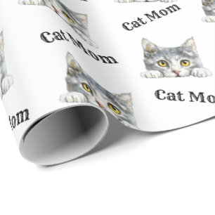 Papel De Presente Padrão Aquarela de Gata Mãe Espiando Burmilla