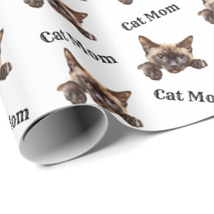 Papel De Presente Padrão Aquarela de Gato Birmanês Espiando da Borda