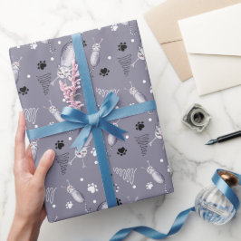 Papel De Presente Padrão Aquarela de Gatos e Patas