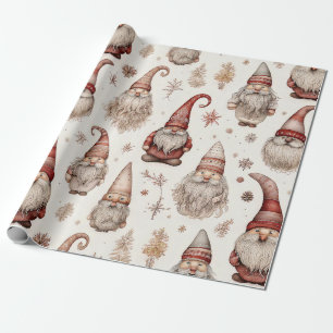 Papel De Presente Padrão Aquarela de Gnomo Rústico Vintage Jardim