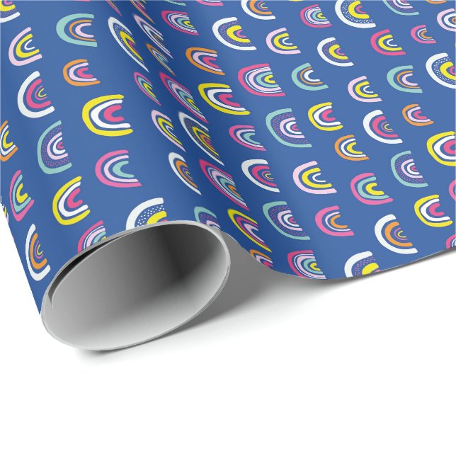 Papel De Presente Padrão Arco-íris Azul Moderno Infantil (Ponta do rolo)