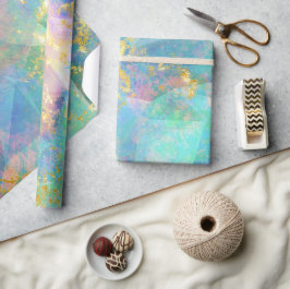Papel De Presente Padrão Arco-íris Ombre e Ouro Opala de Fogo