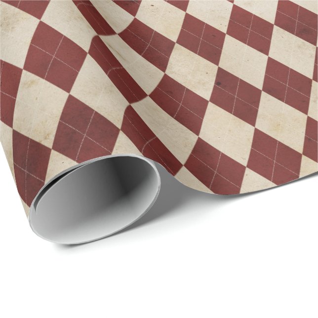Papel De Presente Padrão Argyle Burgundy Rústico (Ponta do rolo)