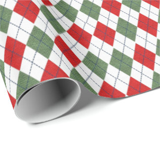 Papel De Presente Padrão Argyle Verde e Vermelho