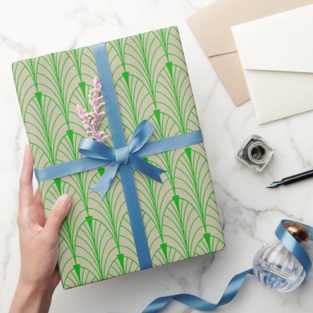 Papel De Presente Padrão Art Deco 04 - Verde limão escuro em fora do (Presentear)