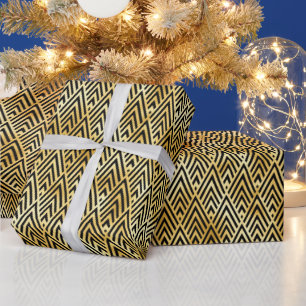 Papel De Presente Padrão Art Déco em Ouro e Diamante Preto
