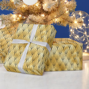 Papel De Presente Padrão Art Déco em Ouro e Diamante Preto