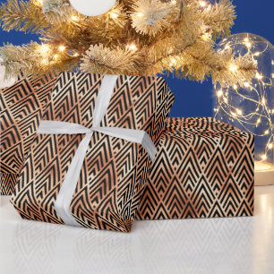 Papel De Presente Padrão Art Déco em Rosa Dourado e Diamante Preto
