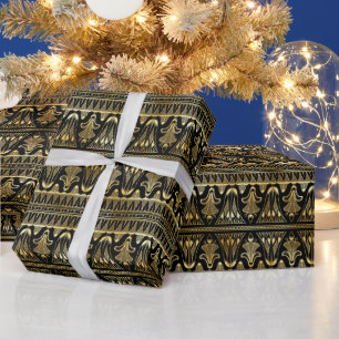 Papel De Presente Padrão Art Déco Floral Dourado e Preto