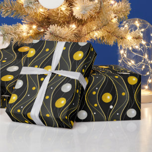 Papel De Presente Padrão Art Déco Preto Prata Dourado