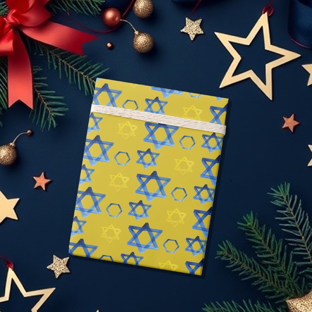 Papel De Presente Padrão Artístico de Aquarela da Estrela de Davi (Criador carregado)