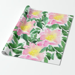 Papel De Presente Padrão Artístico de Aquarela Floral Rosa Verde