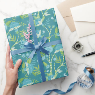 Papel De Presente Padrão Asiático Azul Verde