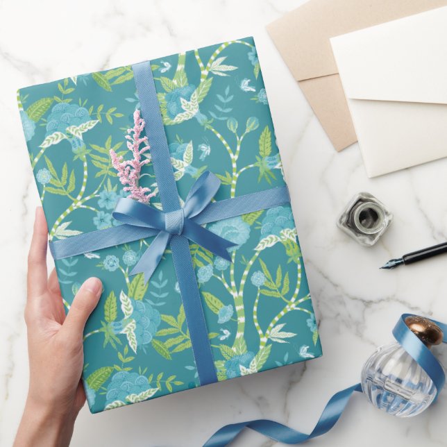 Papel De Presente Padrão Asiático Azul Verde (Presentear)