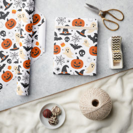 Papel De Presente Padrão Assustador de Halloween Sazonal