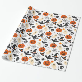 Papel De Presente Padrão Assustador de Halloween Sazonal