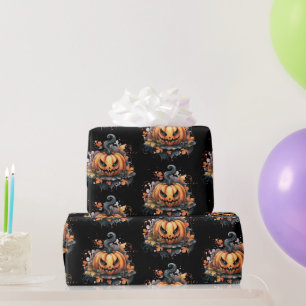 Papel De Presente Padrão Assustador de Jack-O' Lanterna Halloween