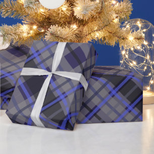Papel De Presente Padrão Azul Cinza Preto Xadrez Moderno
