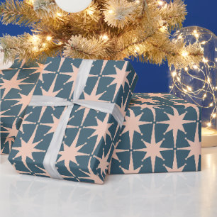Papel De Presente Padrão Azul de Aço - Estrelas Modernas do meio séc