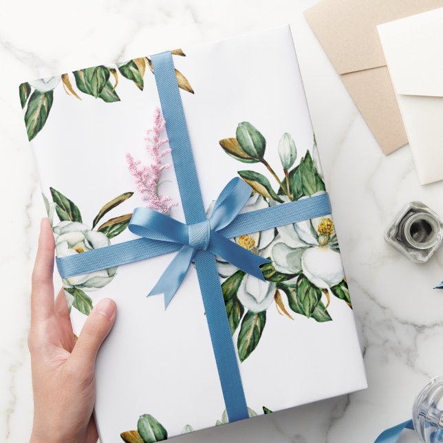Papel De Presente Padrão Azul de Magnólia em Aquarela Suave (Criador carregado)