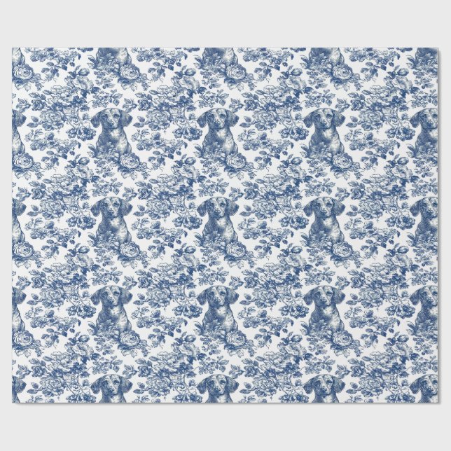 Papel De Presente Padrão Azul do Toile Daschund (Aberto)