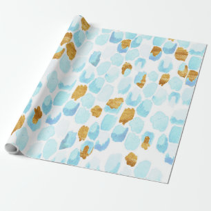 Papel De Presente Padrão Azul e Dourado de Aquarela e Ponto de Tinta