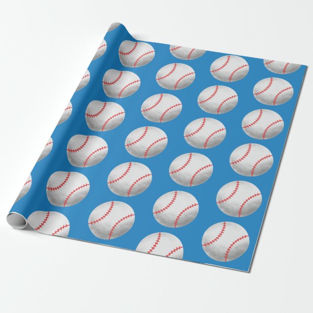 Papel De Presente Padrão Azul e Vermelho do Baseball (Desenrolado)