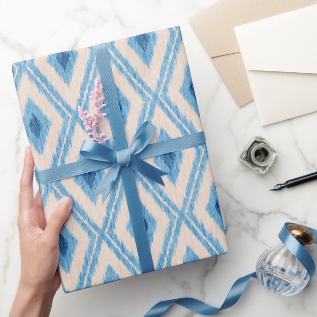 Papel De Presente Padrão azul Ikat Vintage. (Presentear)