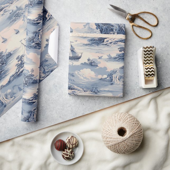 Papel De Presente Padrão Azul Moderno do Mar do Oceano Árvore do Mar (Artesanato)