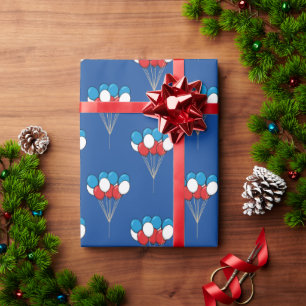 Papel De Presente Padrão Azul Vermelho Patriótico Balões Patrióticos