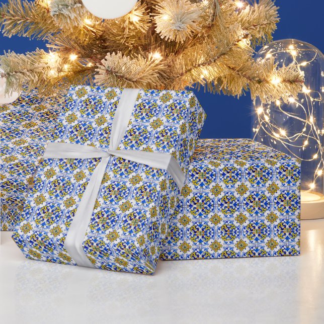 Papel De Presente Padrão Azulejo Português Tradicional Invisível (Feriados)
