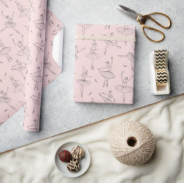 Papel De Presente Padrão Bailarina Rosa e Prata