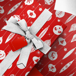 Papel De Presente Padrão Bauble do Enfeites de natal Branco Vermelh