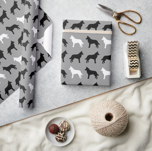 Papel De Presente Padrão Belga Malinois Silhouettes (Artesanato)