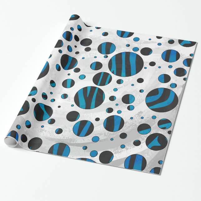 Papel De Presente Padrão bolinhas Zebra Preto e Azul (Desenrolado)