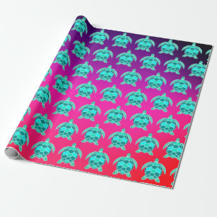 Papel De Presente Padrão Bonito azul de tartarugas verdes 