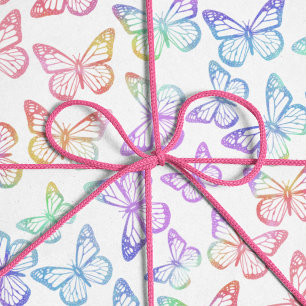 Papel De Presente Padrão bonito de Borboleta de Pastel Girly Iridesc