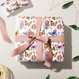 Papel De Presente Padrão bonito de Jardim Floral da Borboleta de Aqu
