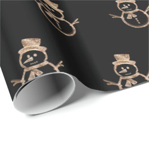 Papel De Presente Padrão Bonito de Neve Preto e Dourado Natal