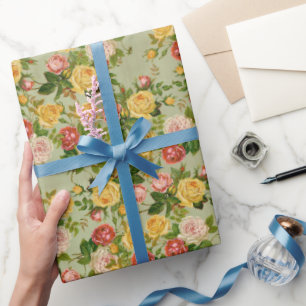 Papel De Presente Padrão Bonito de Rosa Floral de Vintage Country