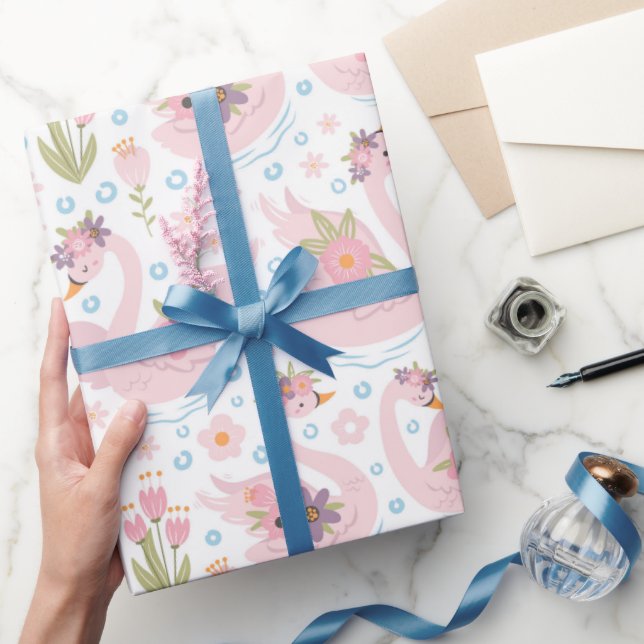 Papel De Presente Padrão bonito do Cisne Rosa-Rosa (Presentear)