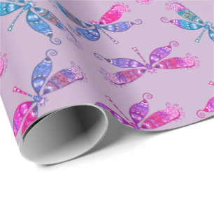 Papel De Presente Padrão bonito do Dragonfly Azul Duas Toneladas