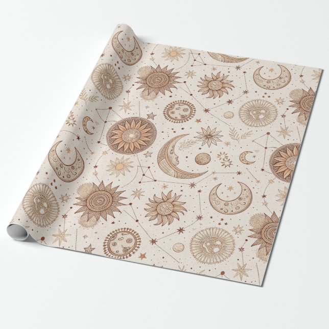 Papel De Presente Padrão Botânico Celestial (2) (Desenrolado)