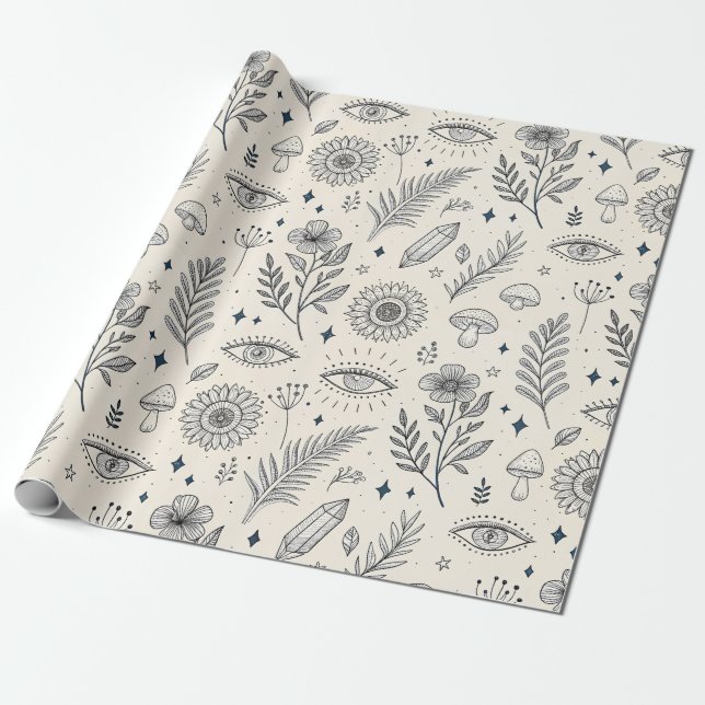 Papel De Presente Padrão Botânico Celestial (4) (Desenrolado)