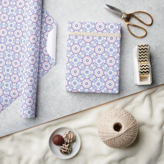 Papel De Presente Padrão Botânico com Azul, Lavanda e Rosa (Artesanato)