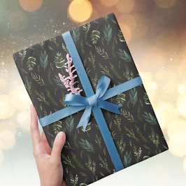 Papel De Presente Padrão Botânico das Folhas Verdes