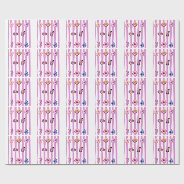 Papel De Presente Padrão Botânico de Aquarela de Lavanda (Aberto)