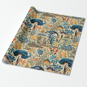 Papel De Presente Padrão Botânico de Aves Exóticas Chinesices (6)